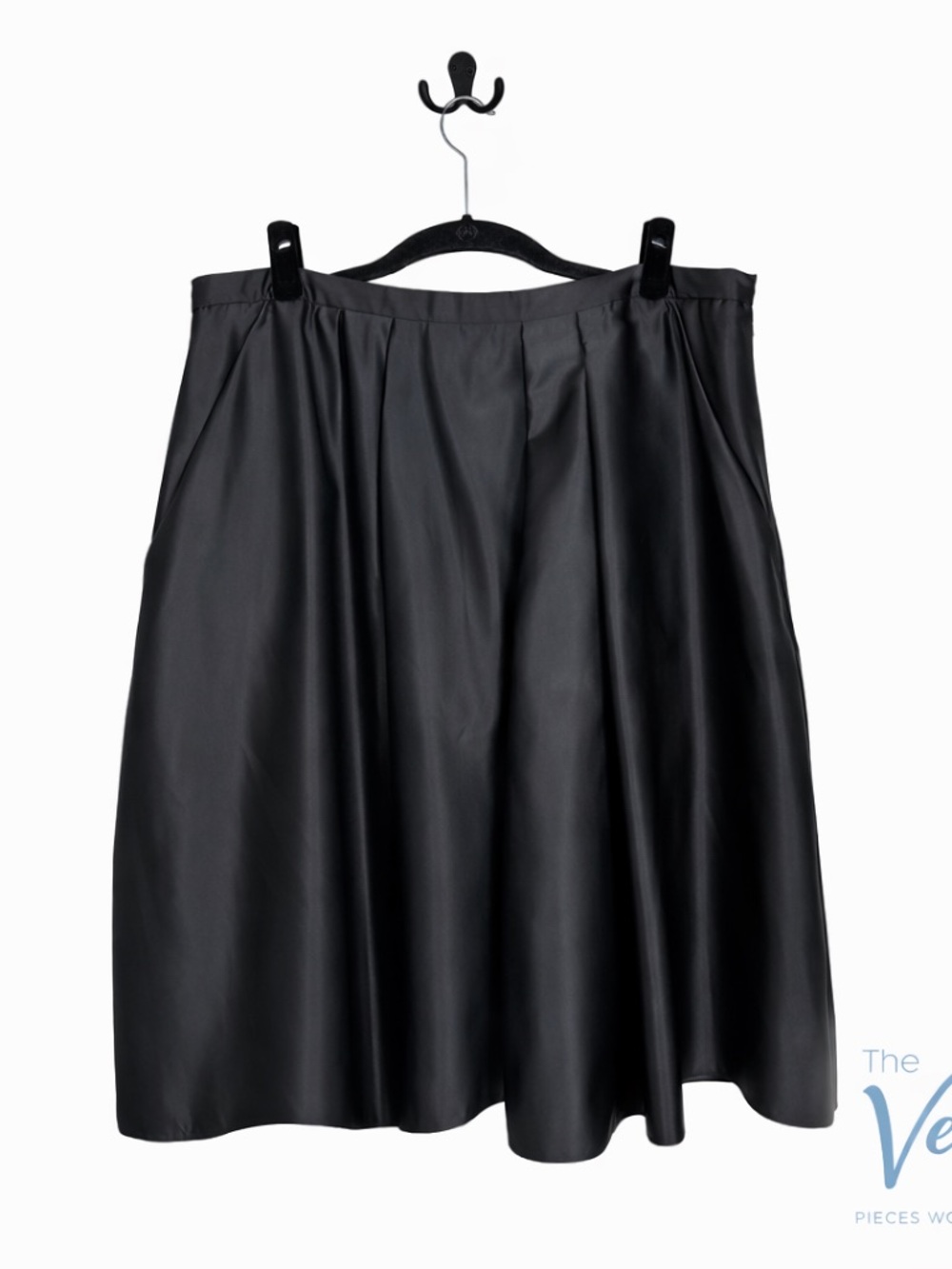 Alex Evenings Black Satin A-Line Skirt 2X Elegant Formal Midi